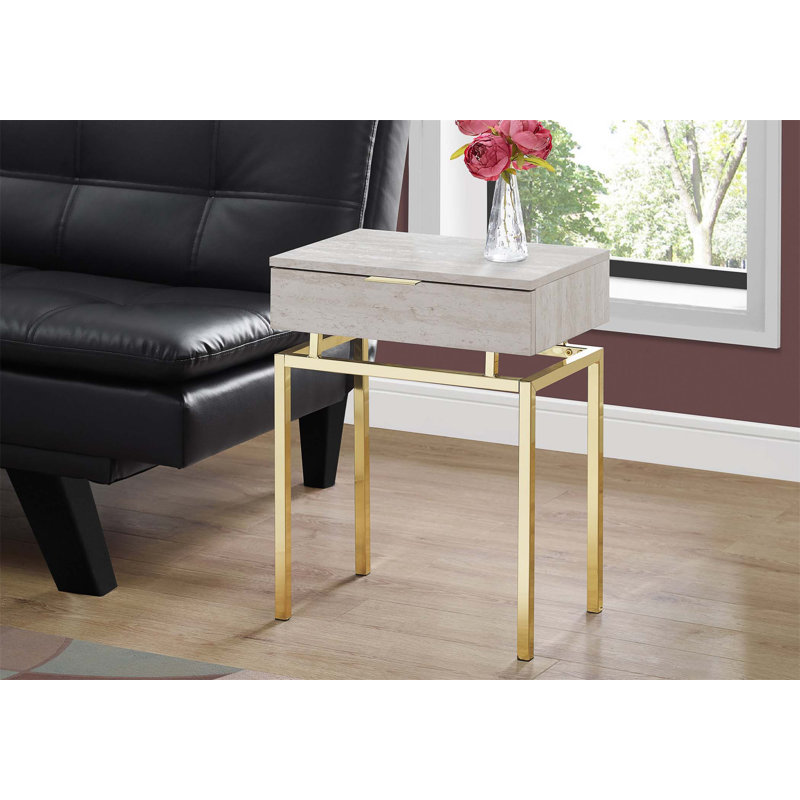 Table de bout, table de bout, table de bout, table de chevet, tiroir de rangement, stratifié brun, métal chromé, contemporain, moderne