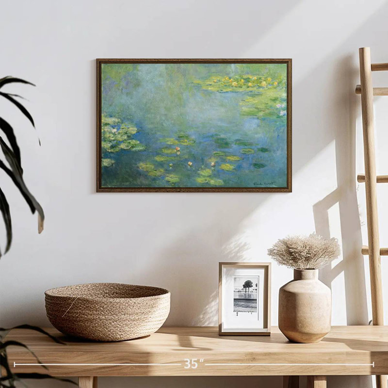 Nymphéas III, 19 po x 13 po, Cadre flottant noyer