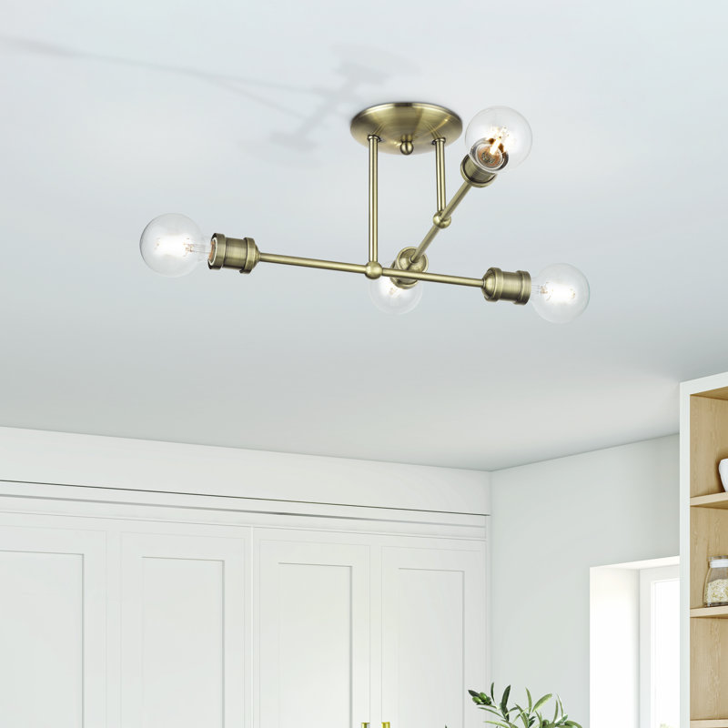 4 Light Antique Brass Large Semi-Flush