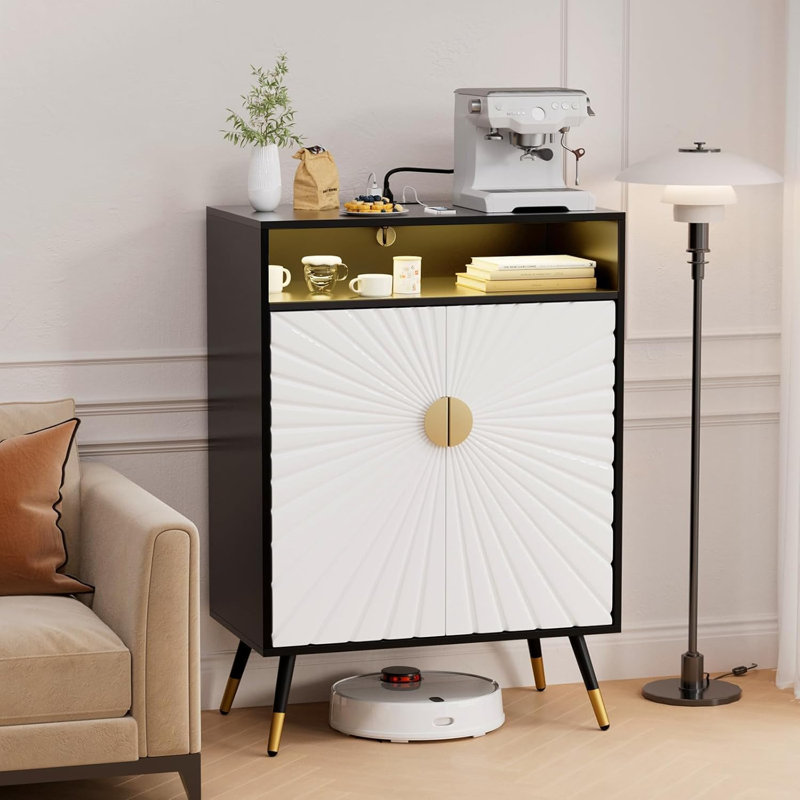Buffet Cabinet with Storage, Sideboard Cabinet with Charging Station & LED Light