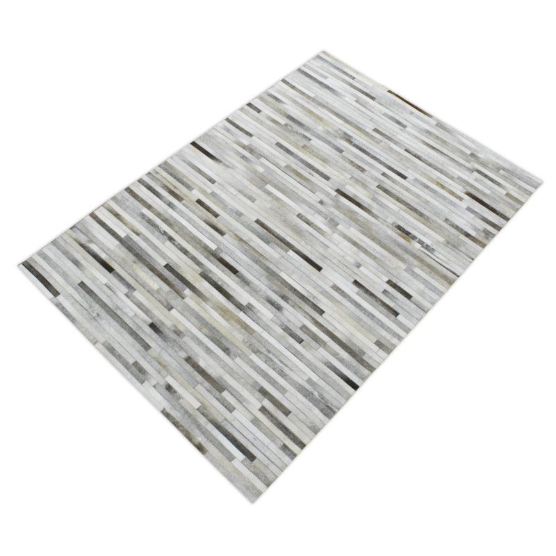Tapis beige et argent en cuir véritable Modern