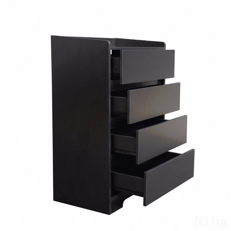 4 Drawer Black Dresser with No Handle Design, Black