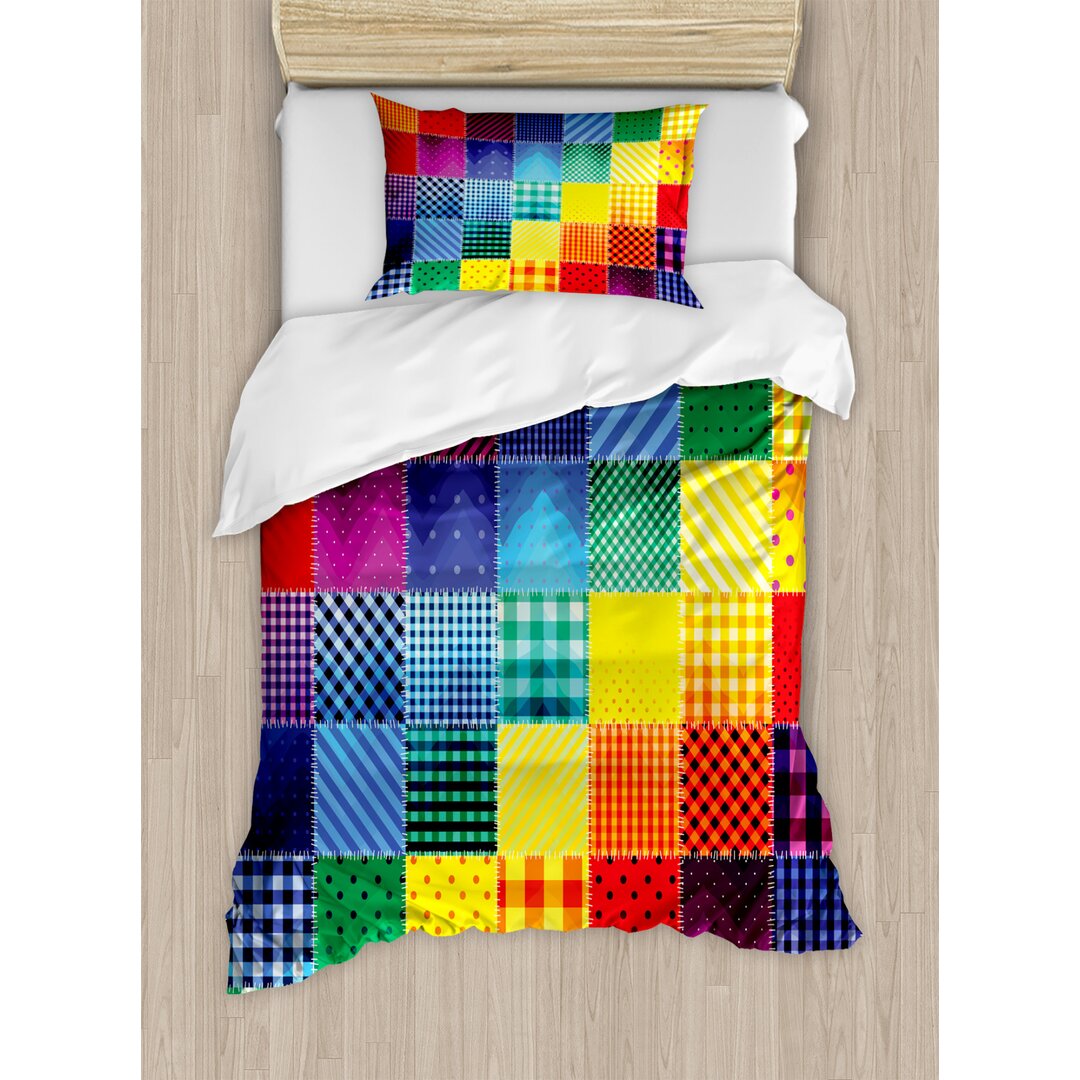 Bettbezug Set, Regenbogen-Retro Patchwork, Patchwork, Mehrfarbig