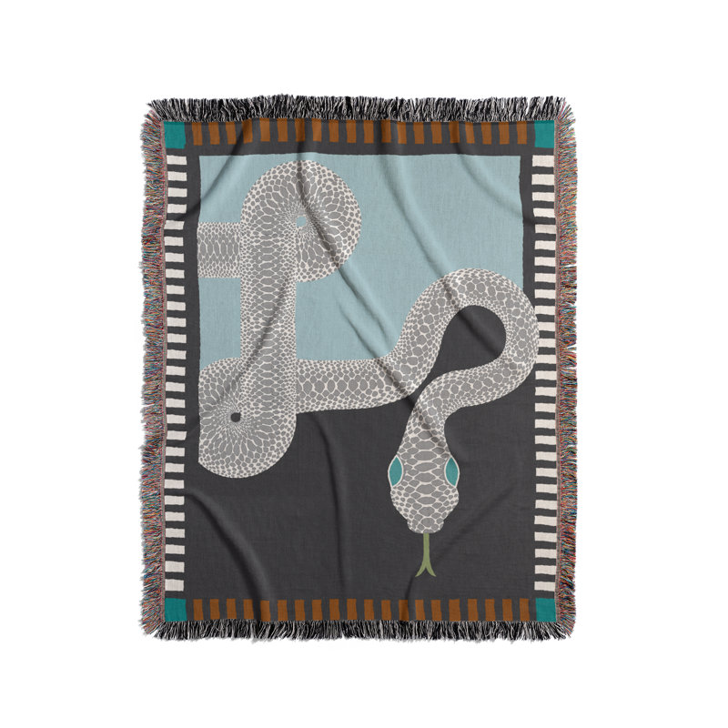 Jeté en mélange de coton Sami Snake, L 70 po x l 50 po, Gris te bleu