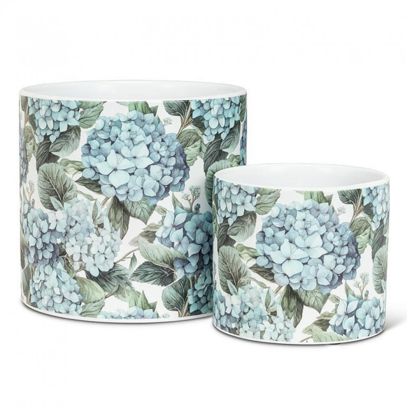 Jardinière à imprimé hortensias, H 6 po x l 6,5 po x P 6,5 po