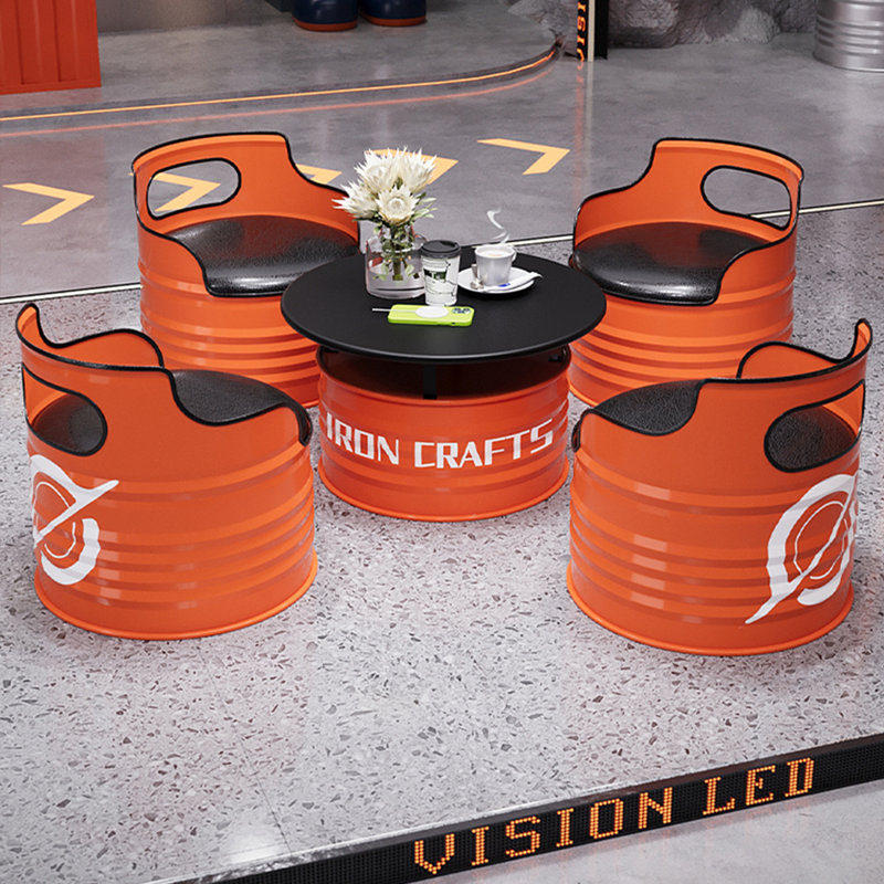 4 - Person Pedestal Dining Set, Orange, Orange/Black