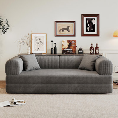 78.8" Compression Sofa,Convertible Floor Sofa Bed-With Pillow Back Support Armrest,Comfy Futon Couch Sleeper Bed,Loveseats Boneless Modular Sectional Sofa,Corduroy Fabric,For Living Room,Bedroom,Grey