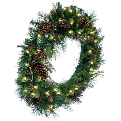 Couronne de noël artificielle éclairée cibola à baies en mélange de 30 po