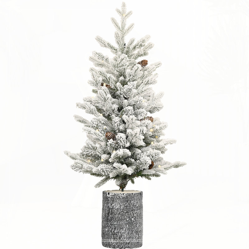 Arbre de Noël 2 pi avec base en pot, 30 lumières DEL blanc chaud, 189 pointes, branches en PE + PVC avec 3 pommes de pin