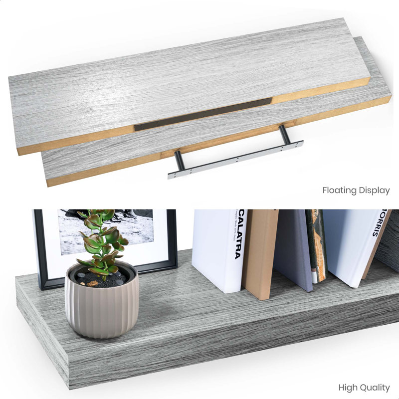 Gray Oak 36" Floating Wall Shelves with Invisible Brackets, Set of 2