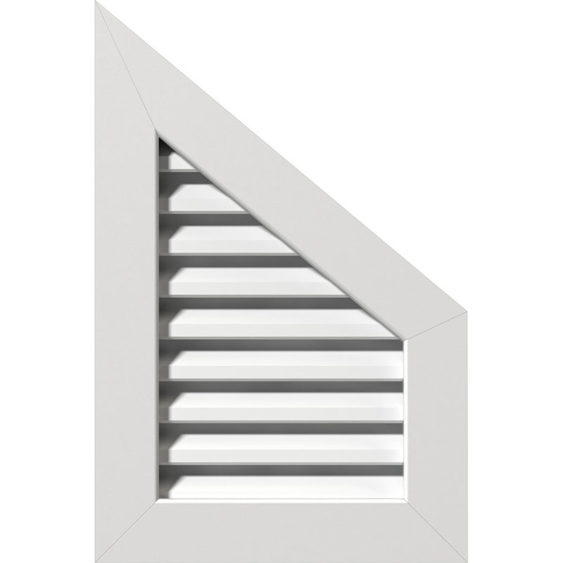 Évent gable à moitié supérieure à droite en pvc avec cadre à bordure plate blanc, H 19 po x l 25 po x P 3 po, Pitch 4/12