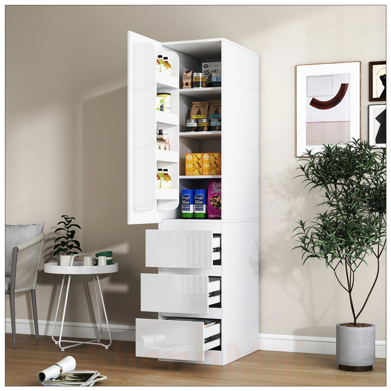 Armoire de rangement spacieuse avec portes, tablettes et tiroirs pour une vie moderne organisée