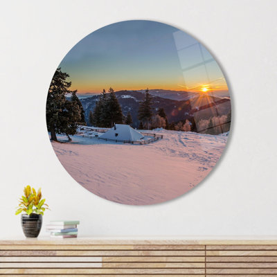Art en verre trempé mettant en vedette un paysage de montagne d'hiver comme décoration murale pour les espaces intérieurs