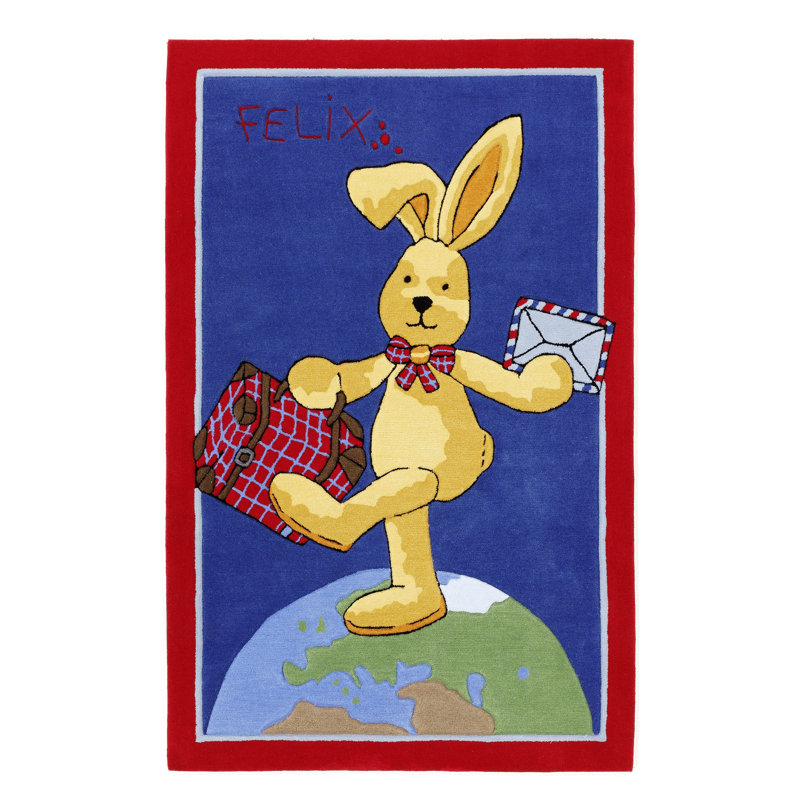 Felix The Rabbit Blue Rug, Rectangle 150 x 200cm