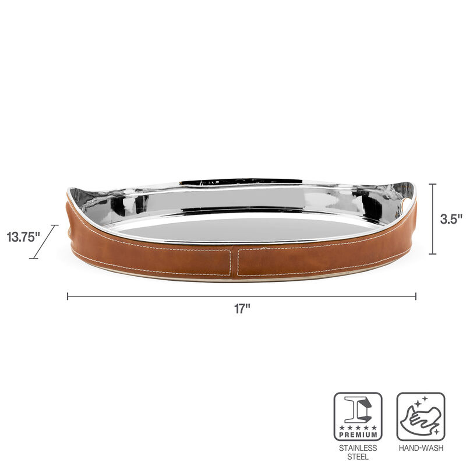 Leather Stitched Stainless Steel Tray