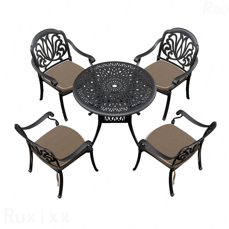 Ensemble de 5 meubles de patio en aluminium coulé avec cadre noir et coussins de siège bruns