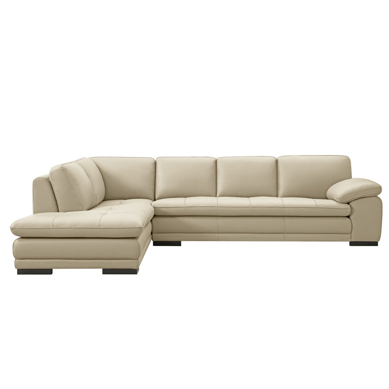124" Wide Leather Match Sofa & Chaise, Left Hand Facing, Light Gray Leather Match