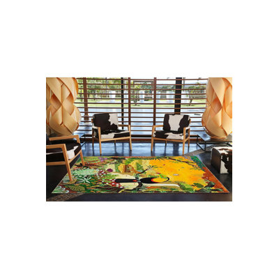Parrot and Forest Pattern Woven Base Decorative Machine Washable Rug
