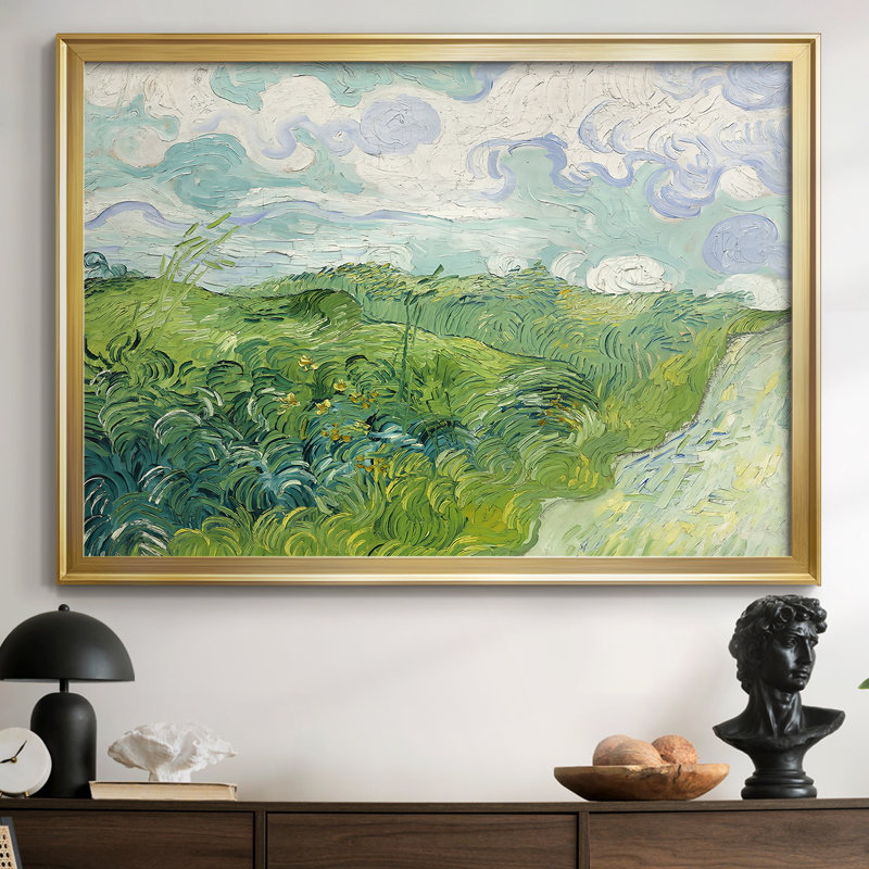 Champ de blé vert, Auvers-Vincent van Gogh - Toile tendue avec châssis, 1890, 30 x 5 x 42,5, Toile avec cadre, Doré