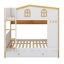 Lit superposé en forme de maison avec lit gigogne et tablettes de rangement, cadre de lit superposé en bois avec barrières et échelle de type maison-385835608