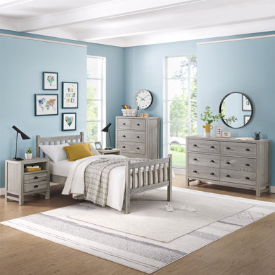 Ensemble de chambre à coucher 5 pièces Windsor avec lit simple à lattes, commode 5 tiroirs et commode 6 tiroirs Windsor