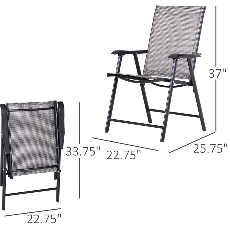2 chaises de patio pliantes, accoudoirs extérieurs empilables pour la pelouse, le camping et la plage. Métal gris, sans assemblage, capacité de camping de 242 lb