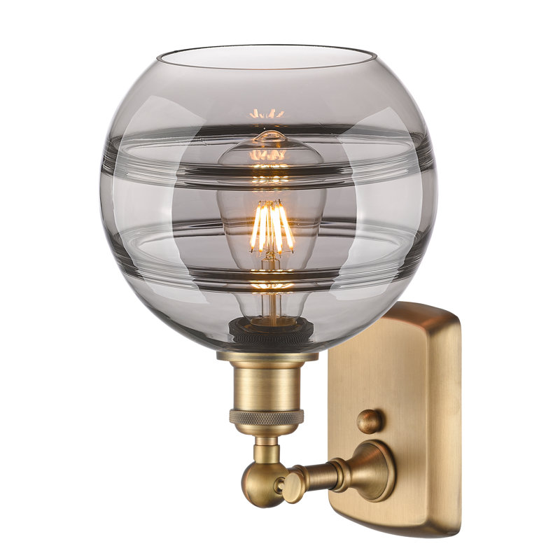 Applique murale 1 lumière Ballston Bienes, Gris fumée clair, H 10,88 po x l 8 po x P 8,13 po, Laiton brossé