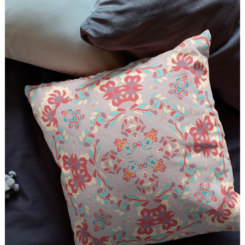 Housse et insert de couleur carrée, Mauve / Rouge, Fermeture à glissière, 20 po X 20 po