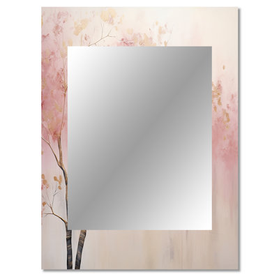 Minimalism Pink And Gold Forest II - Forest Large Wall Mirror, Traditional Decorative Mirror, Printed Metal Art