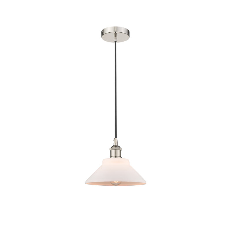 Luminaire suspendu conique à 1 lumière Choccolocco, Blanc mat, Nickel poli