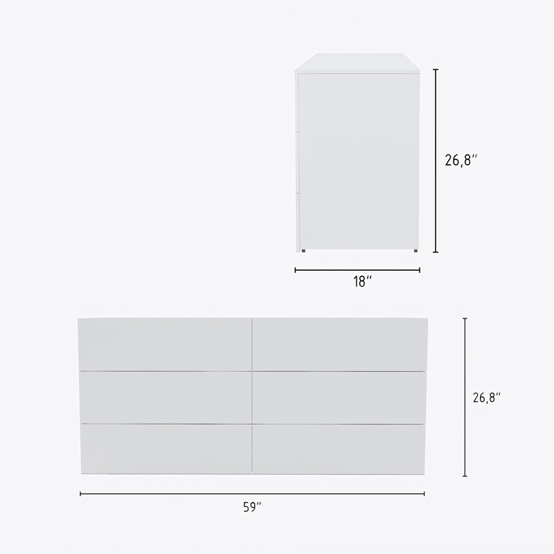 Hansmartin 59'' W 6 - Drawer Dresser, White