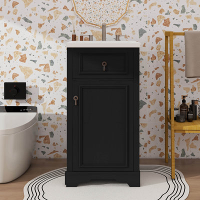Meuble-lavabo de 20 pouces avec lavabo en céramique, porte à fermeture douce, tablette réglable et support de rangement fixé à la porte