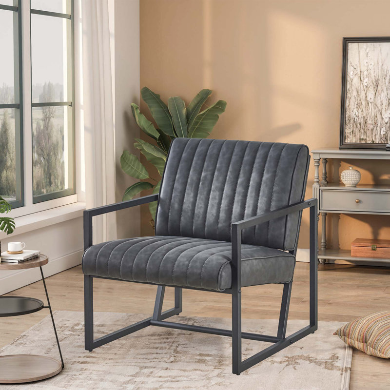Fauteuil l 25,98 po, Noir, noir, noir, noir, Similicuir gris foncé
