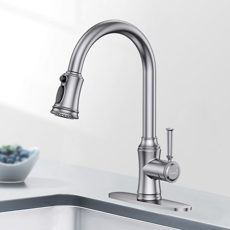 Kitchen Faucet With Pull-Down Sprayer, Single-Handle High Arc Sink Faucet With Deck, Suitable For Kitchen Sinks And Laundry Sinks.