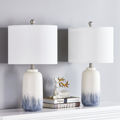 Lampe de table moderne en céramique bleue et blanche de 23 po avec éclairage à 3 intensités pour le salon, la chambre à coucher et le bureau
