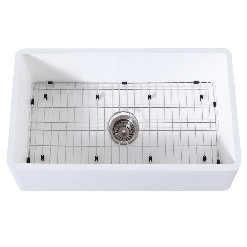 Kingston Brass Arcticstone 33-Inch Solid Surface White Stone Apron-Front Single Bowl Farmhouse Kitchen Sink