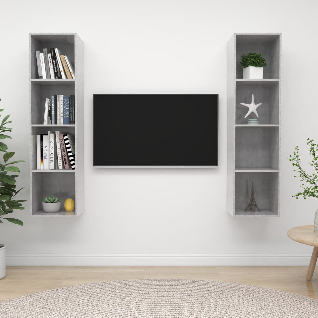 Vidaxl 2X Wall Mounted Tv Cabinets Concrete Grey Engineered Wood Tv Stand Unit - Image 3