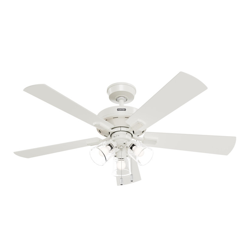 52" Crestfield 5 - Blade Standard Ceiling Fan With LED Light Kit And Pull Chain, Fresh White