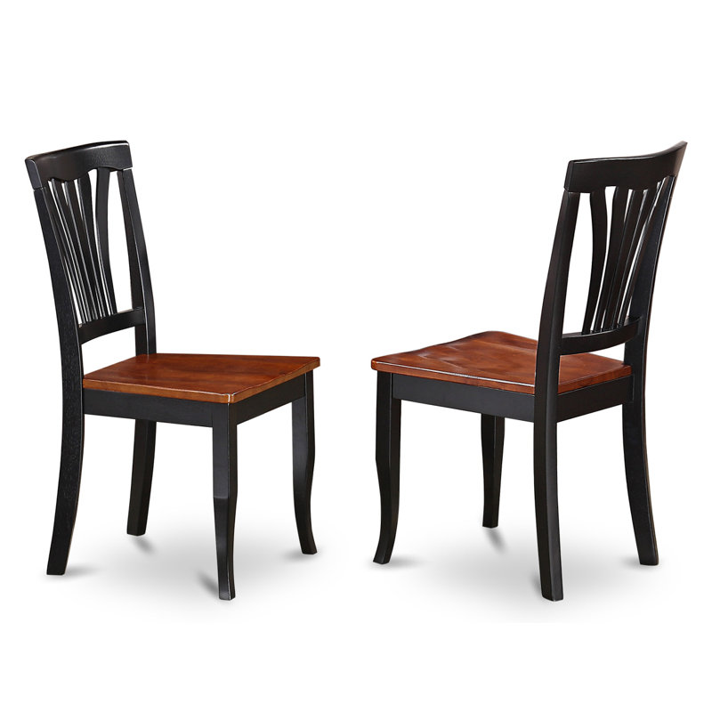 Avon Dining Chairs - Slat Back Solid Wood Seat Chairs, Set of 2, Black & Cherry, Wooden, Black/Cherry