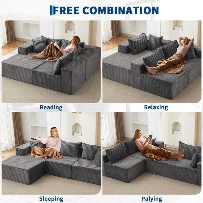 Lit confortable en forme de L de 106 po avec méridienne orientée vers la gauche et siège moelleux, canapé modulaire Cloud sans assemblage pour le salon, gris foncé