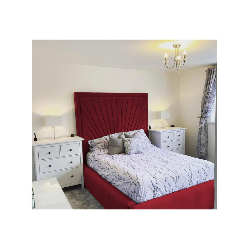 Odie Plush Velvet Upholstered Bed Frame - Sprung Slats, Padded Headboard, Burgundy, Single (3')