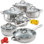 Ensemble de batterie de cuisine en acier inoxydable Cook N Home Basics - Comprend une casserole, des marmites, une poêle à frire avec couvercles en verre, 12 pièces