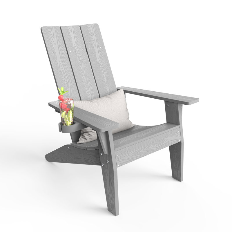 All Weather Outdoor Plastic Adirondack Chairs With Cup Holder Fire pit Chairs, Gray