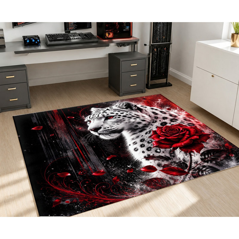 Tapis lavable à la machine avec envers antidérapant Artistic Leopard Rose, Rectangle 5 pi 3 po x 3 pi 3 po (160 x 100 cm)