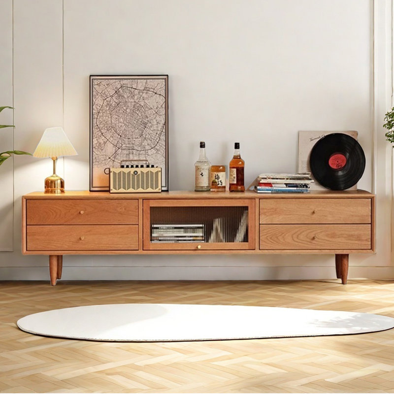 Meuble télé en bois de cerisier de style nordique, 82.67"