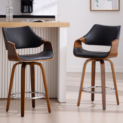 Tabourets de comptoir modernes rembourrés, tabourets de bar pivotants de 26 pouces avec dossier creux et pieds en bois pour îlot de cuisine, tabourets de bar de cuisine