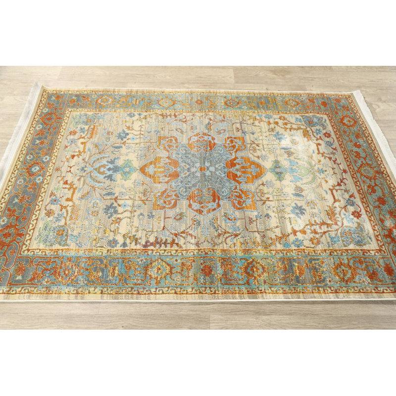 Tapis de zone beige floral Gelinas, Rectangle 5 pi x 7 pi