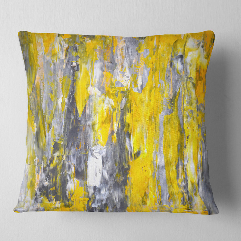Coussin décoratif à motif abstrait gris et jaune, 18 po x 18 po, Carré