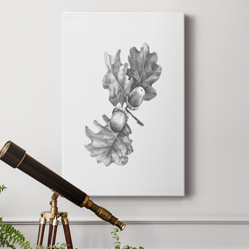 Feuille de chêne croquis au crayon II - impression sur toile tendue, H 12 po x l 8 po x P 1 po