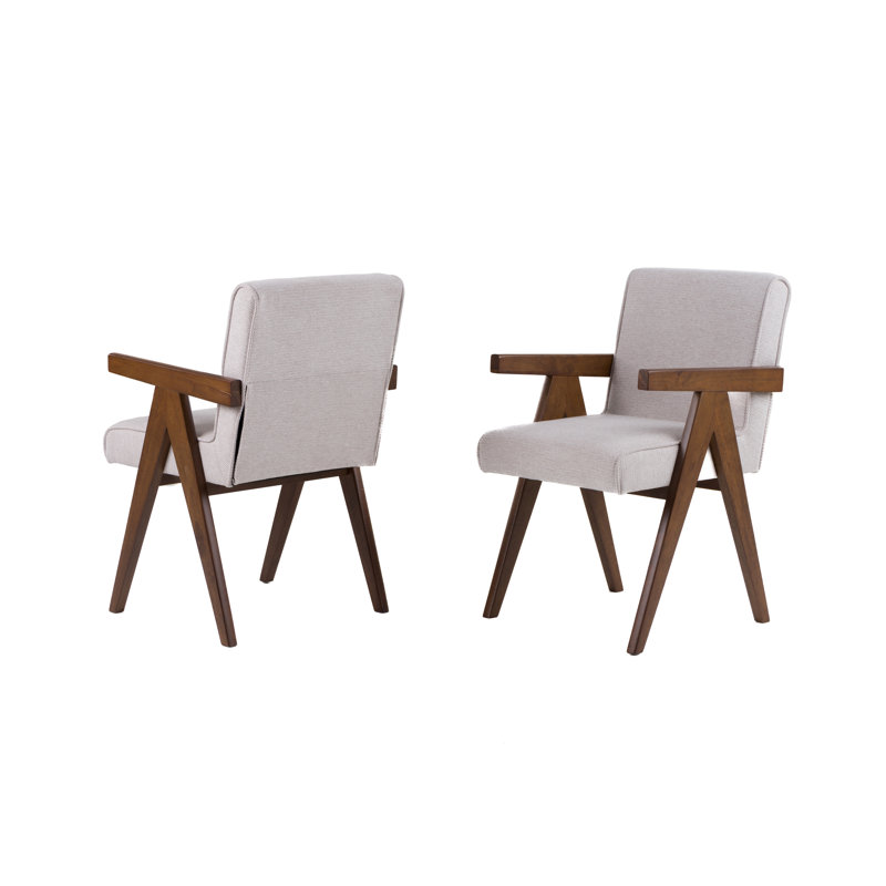 Lizzie - Modern Beige Fabric + Walnut Dining Chair